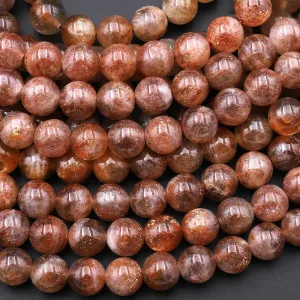 AAA Fiery Natural Sunstone Round Beads 6mm 7mm 8mm 14mm Feldspar Golden Glitters Orange Gemstone 15.5" Strand