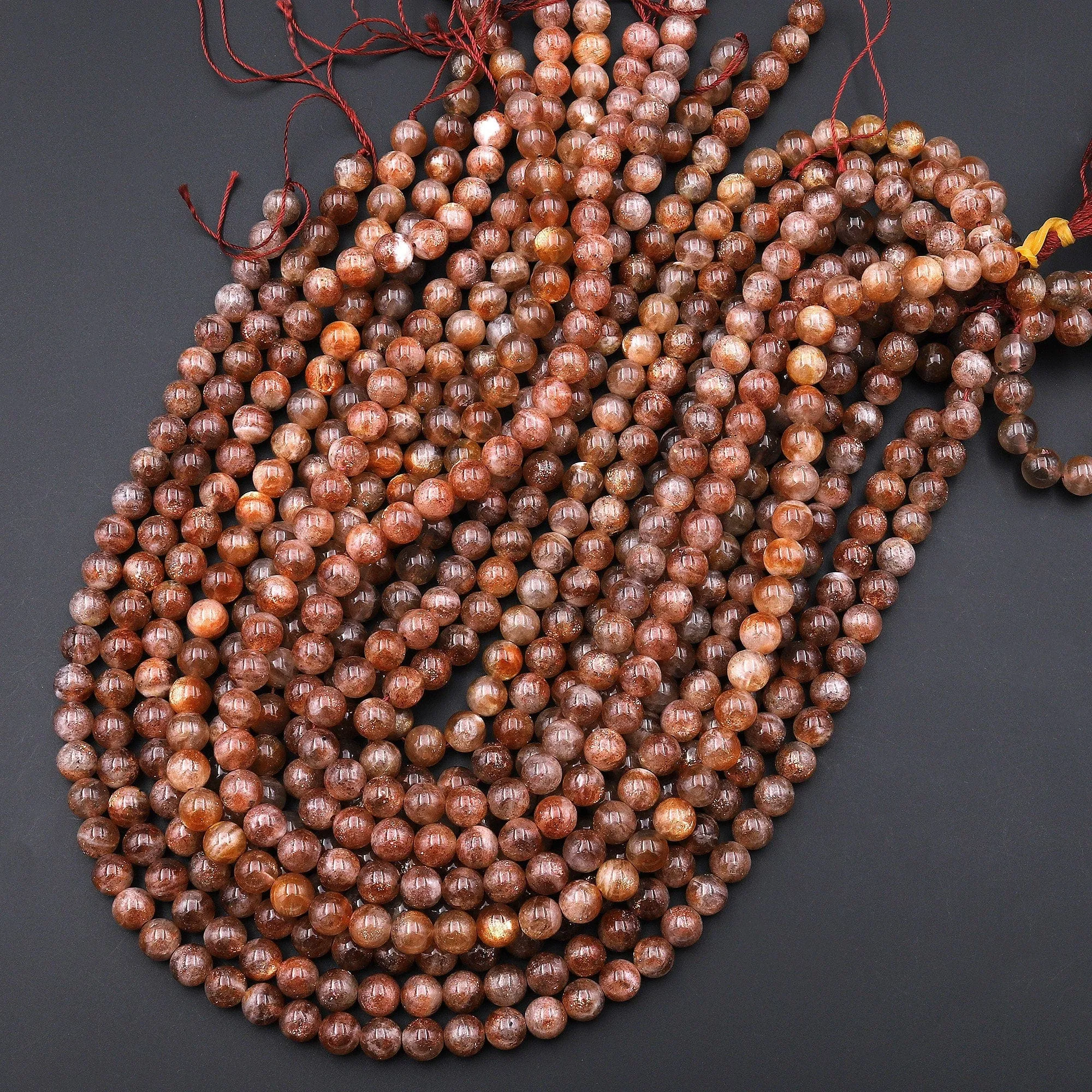 AAA Fiery Natural Sunstone Round Beads 6mm 7mm 8mm 14mm Feldspar Golden Glitters Orange Gemstone 15.5" Strand