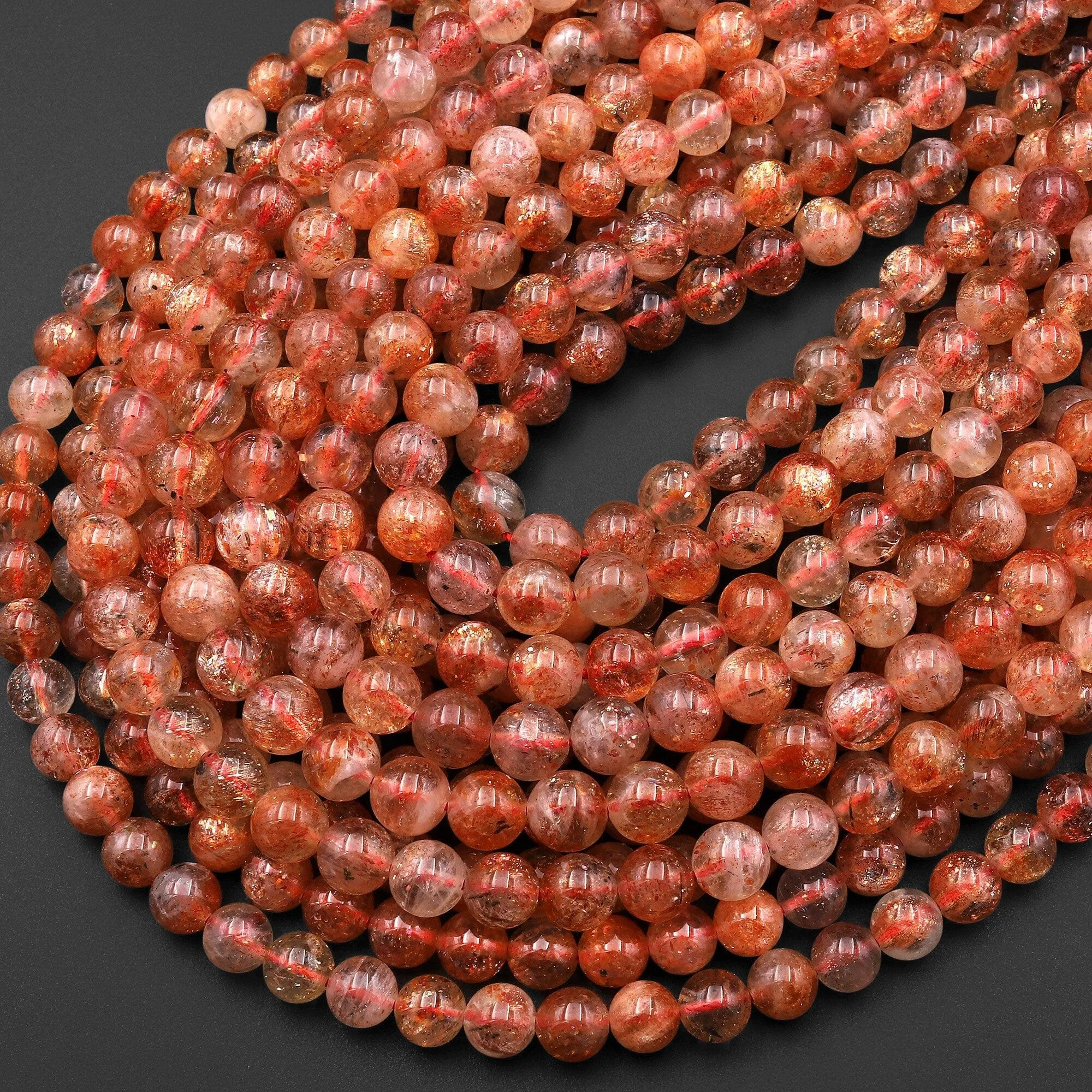 AAA Fiery Translucent Natural Sunstone Round Beads 4mm 5mm 6mm 7mm 8mm Feldspar Golden Orange Gemstone 15.5" Strand