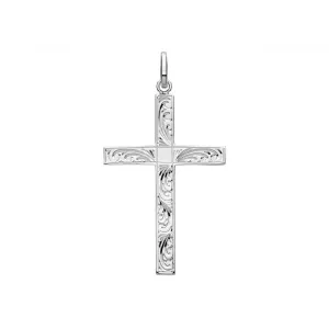 Acotis Silver Cross with Engraved H Design Pendant G61045E