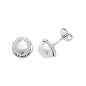 Acotis Silver Stud Earrings Pearl Rhodium Plated G51176