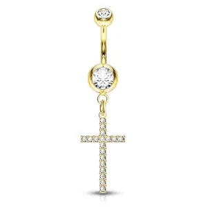 Adriel's Glittering Cross Belly Ring with Gold Plating