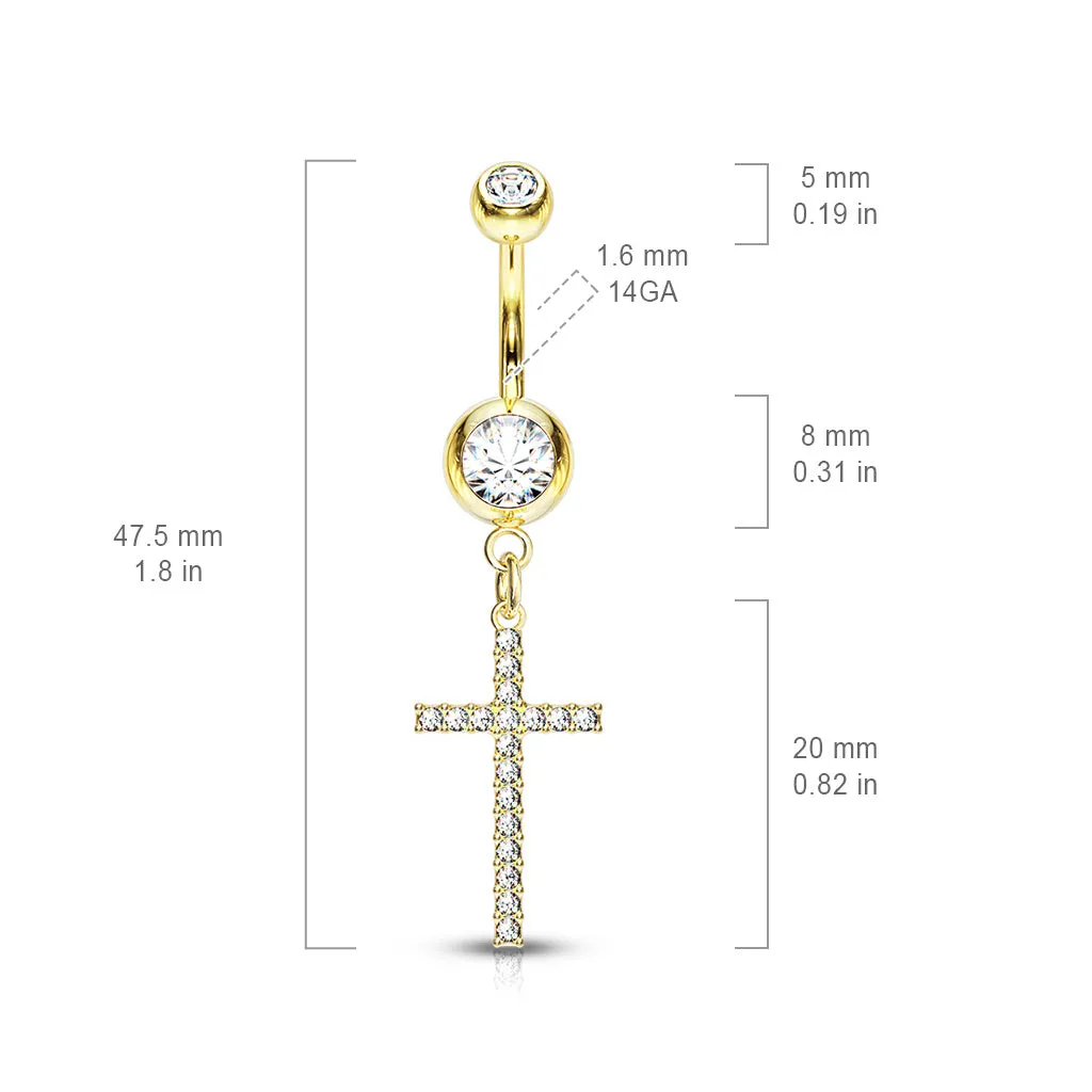 Adriel's Glittering Cross Belly Ring with Rose Gold Plating