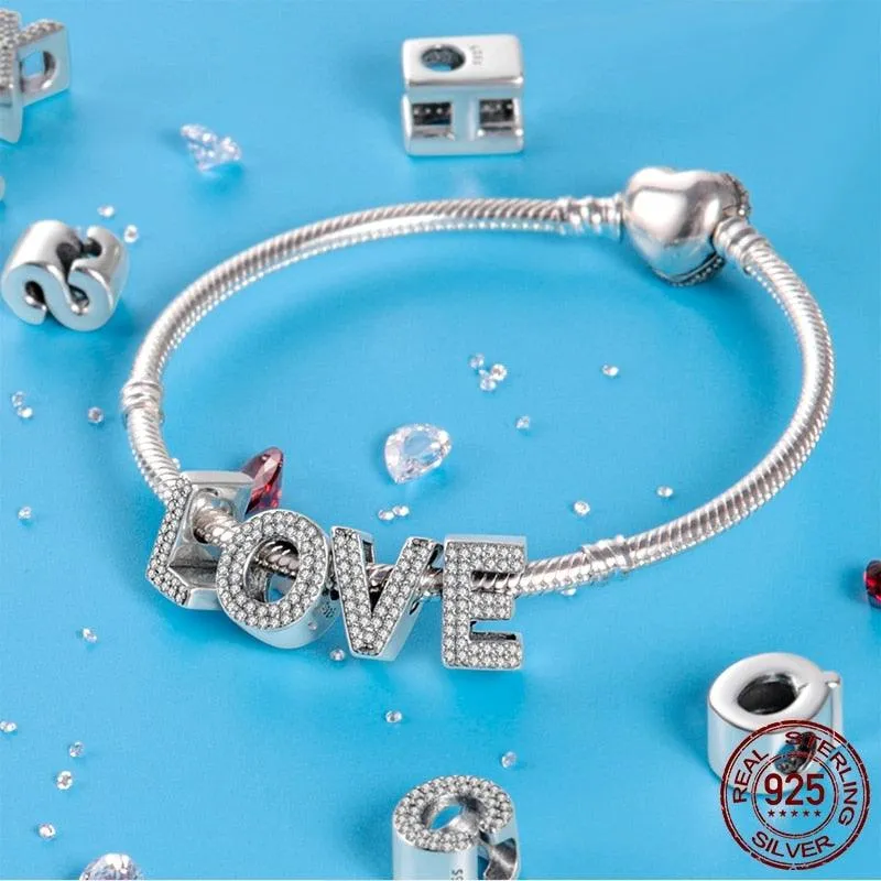 Alphabet Beads 925 Sterling Silver LOVE Letter Charm