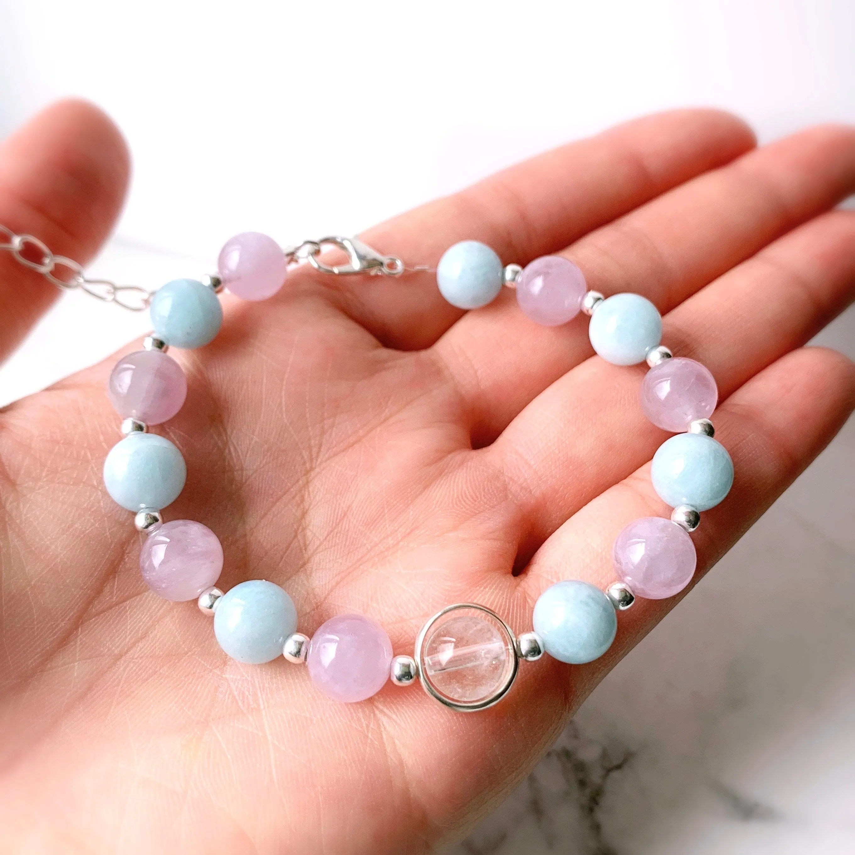 Amethyst & Aquamarine Adjustable Gemstone Bracelet