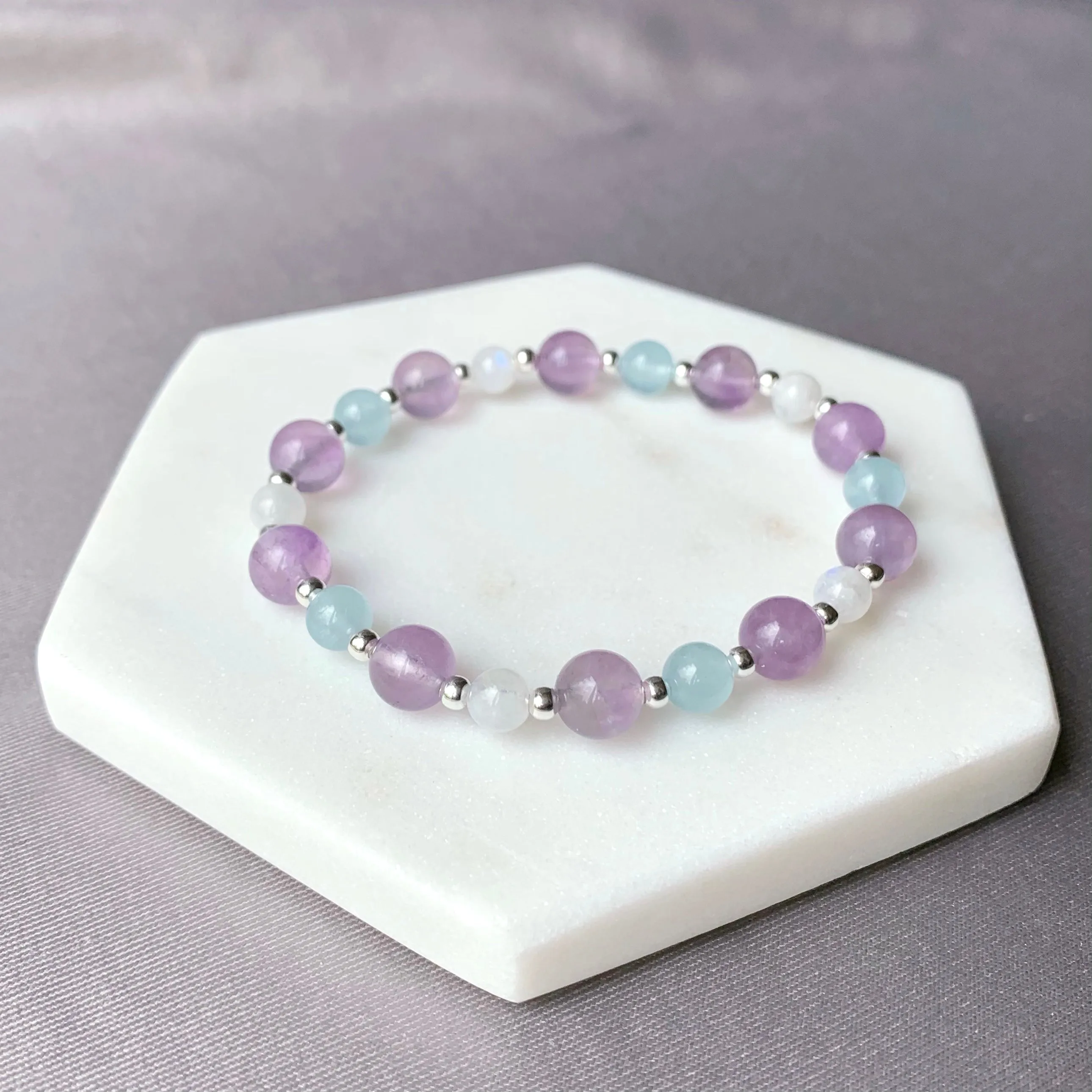 Amethyst, Aquamarine & Moonstone Gemstone Bracelet