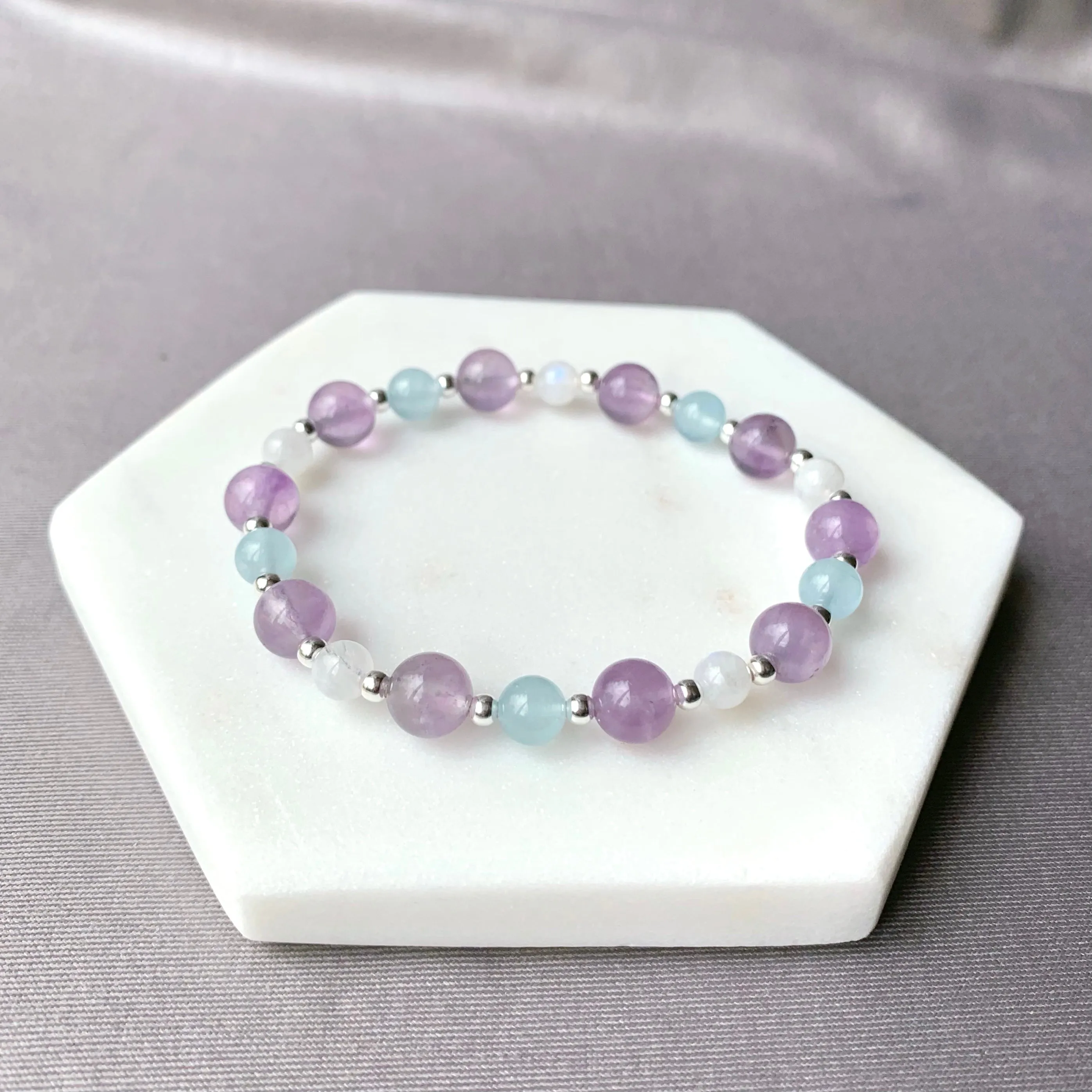 Amethyst, Aquamarine & Moonstone Gemstone Bracelet