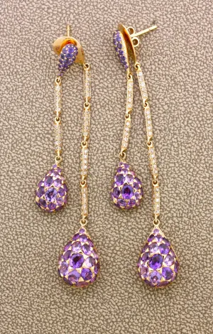 Amethyst Diamond Sapphire Gold Drop Dangle Earrings