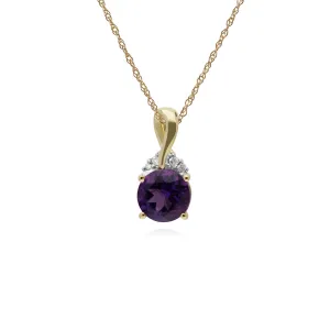 Amethyst Halskette, 9 Karat Gelbgold Amethyst & Diamant Kuss Anhänger auf 45cm Kette