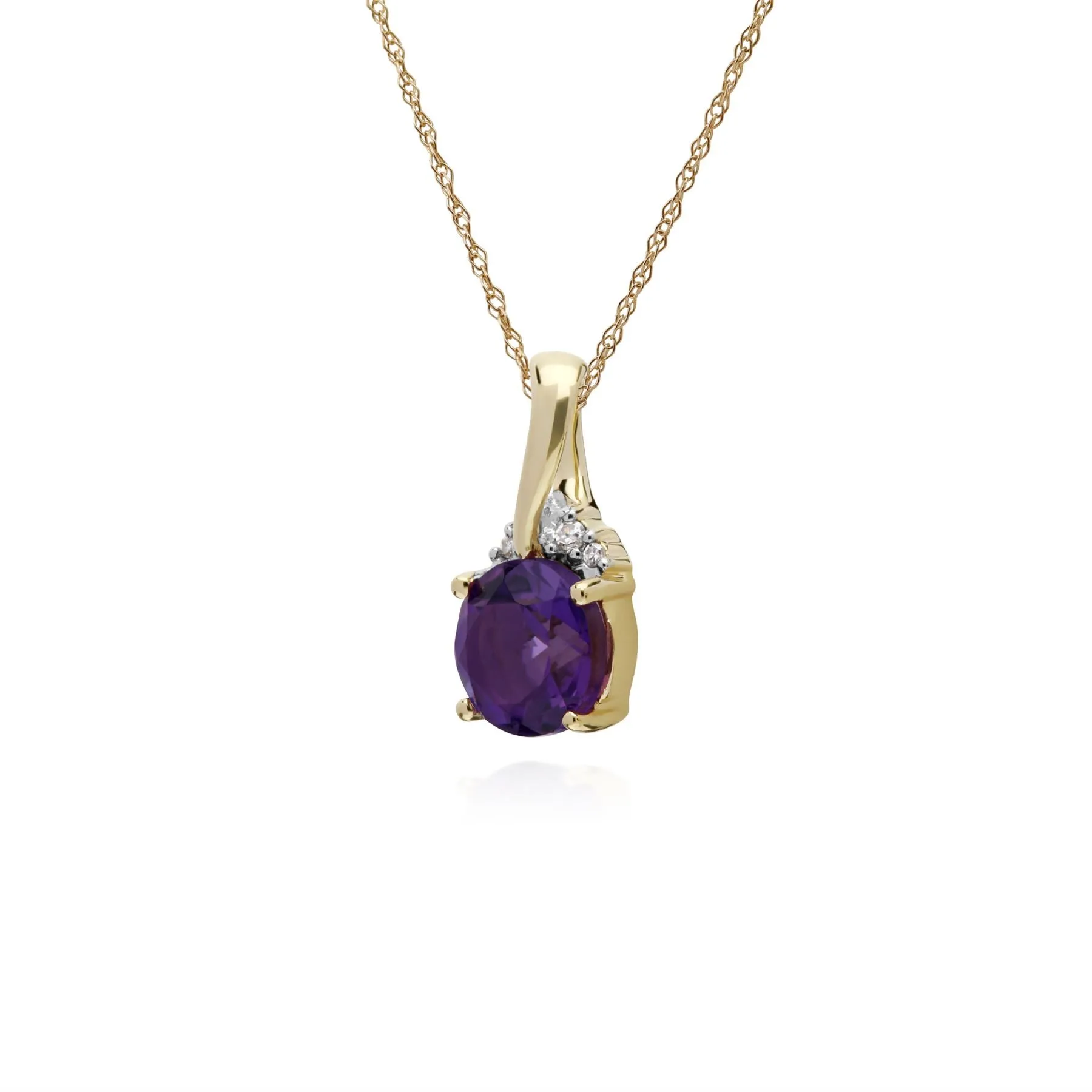 Amethyst Halskette, 9 Karat Gelbgold Amethyst & Diamant Kuss Anhänger auf 45cm Kette