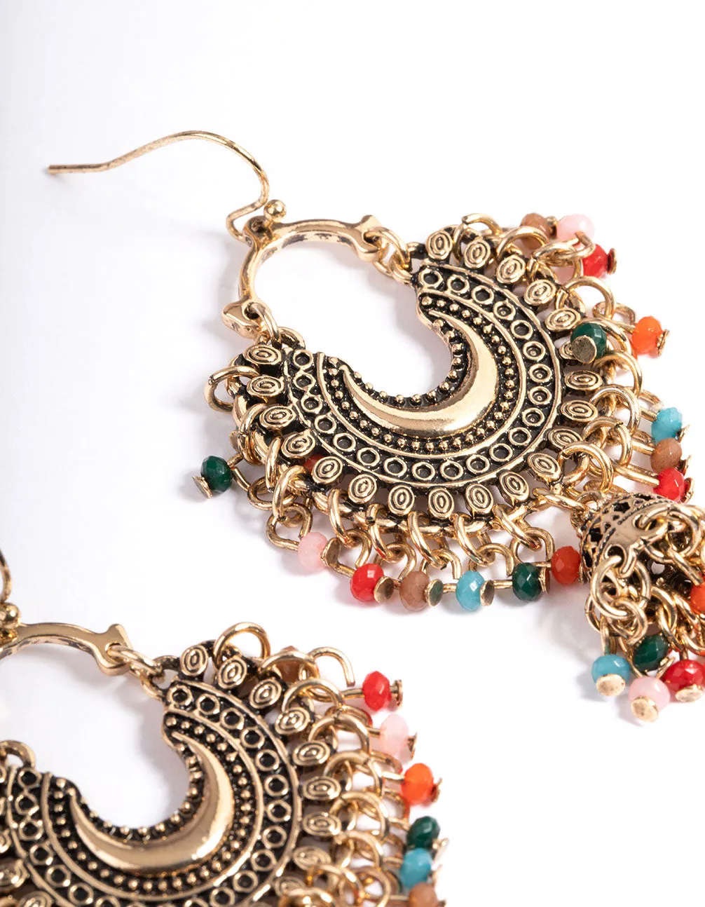 Antique Gold Multi Bead Drop Jhumka Earrings