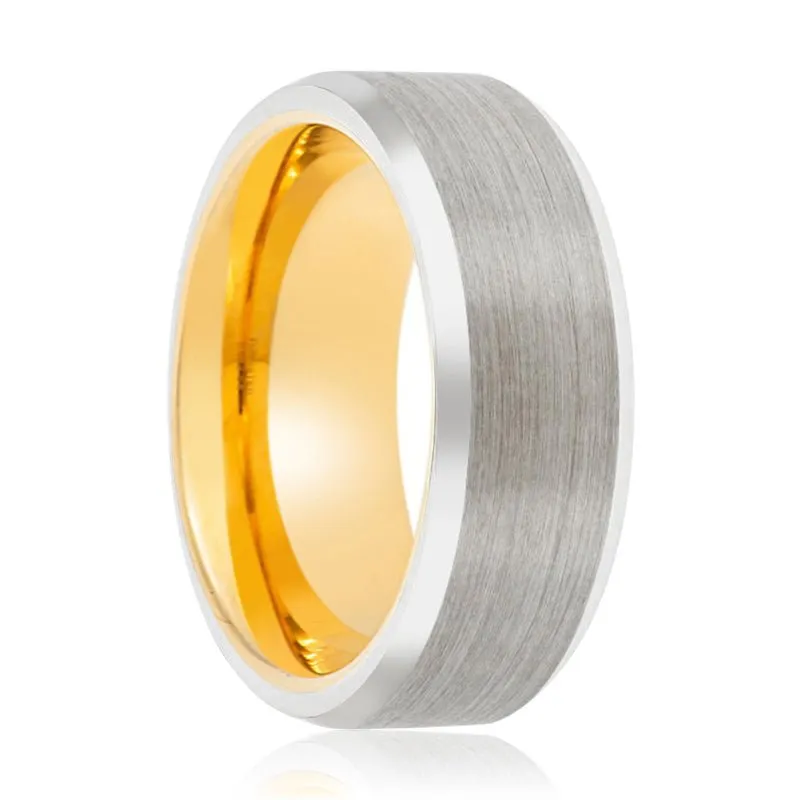 APHIS | Gold Ring, Silver Tungsten Ring, Brushed, Beveled