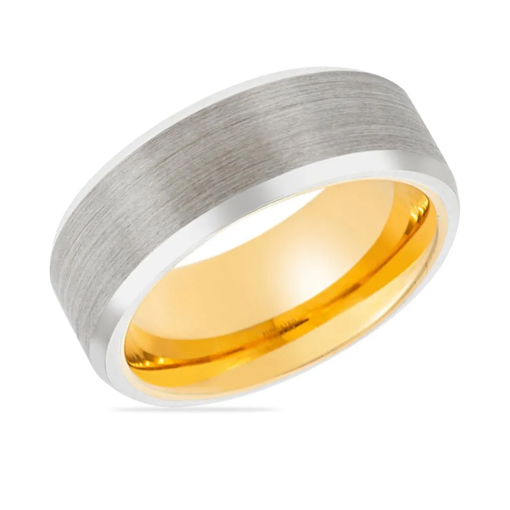 APHIS | Gold Ring, Silver Tungsten Ring, Brushed, Beveled