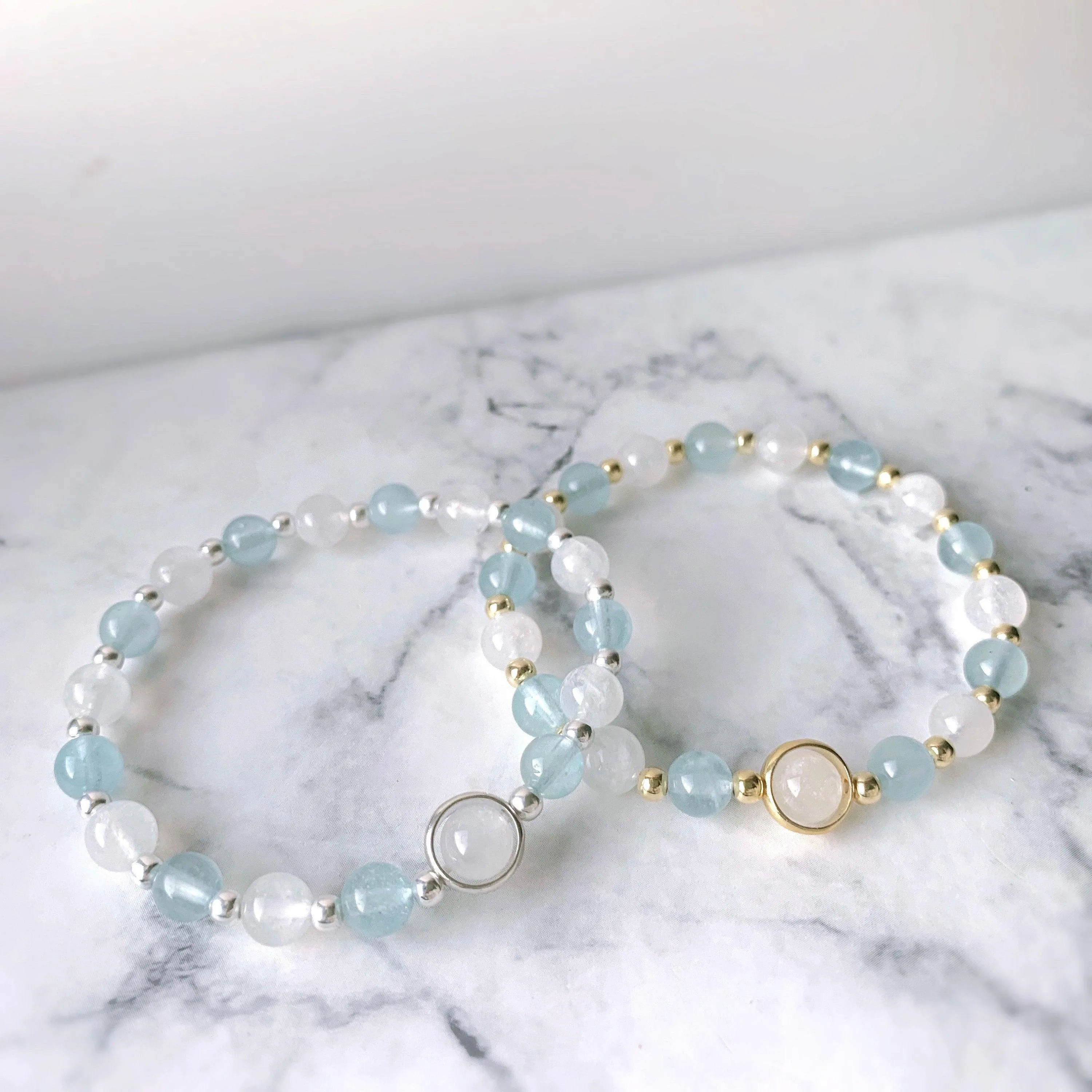 Aquamarine & Moonstone Crystal Bracelet