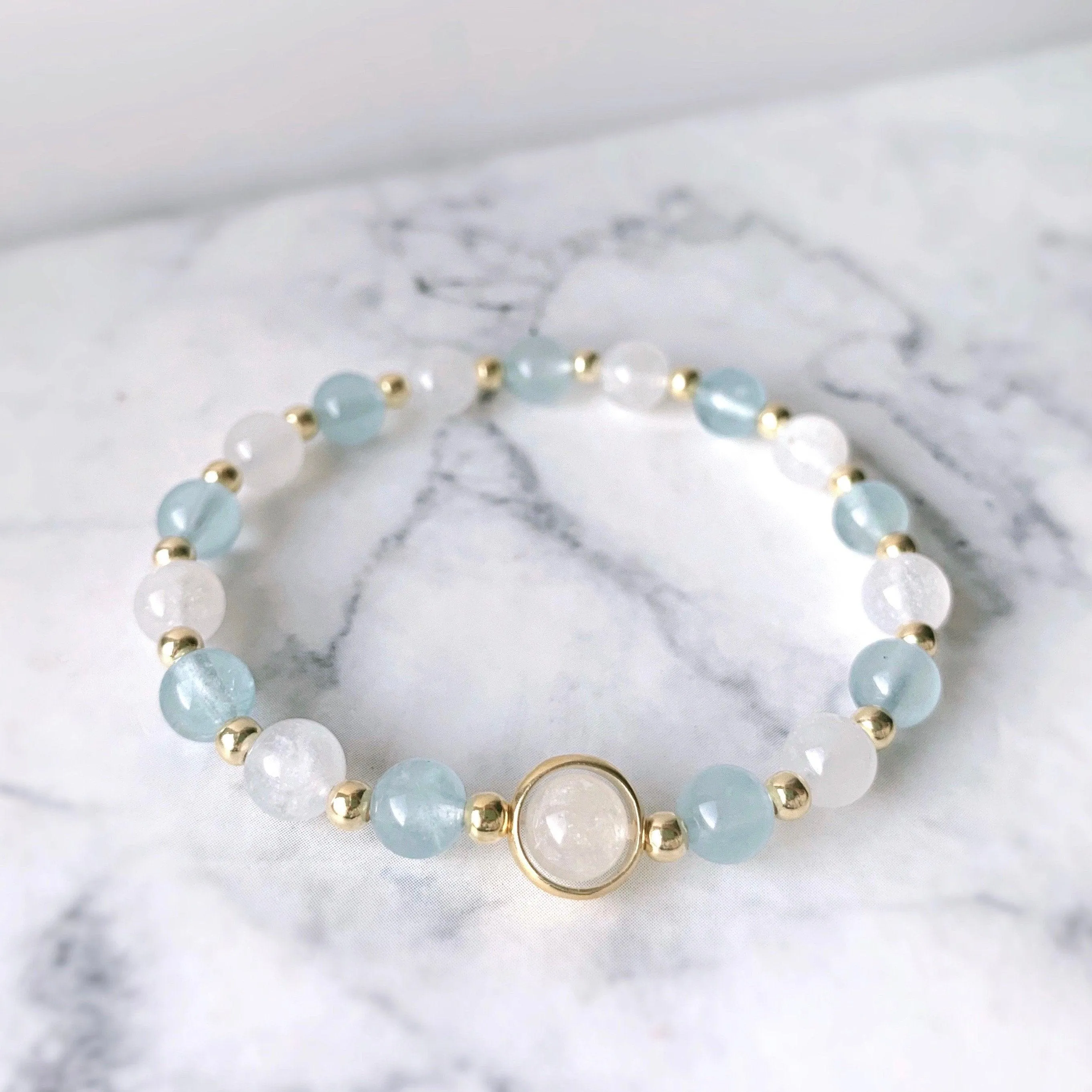 Aquamarine & Moonstone Crystal Bracelet