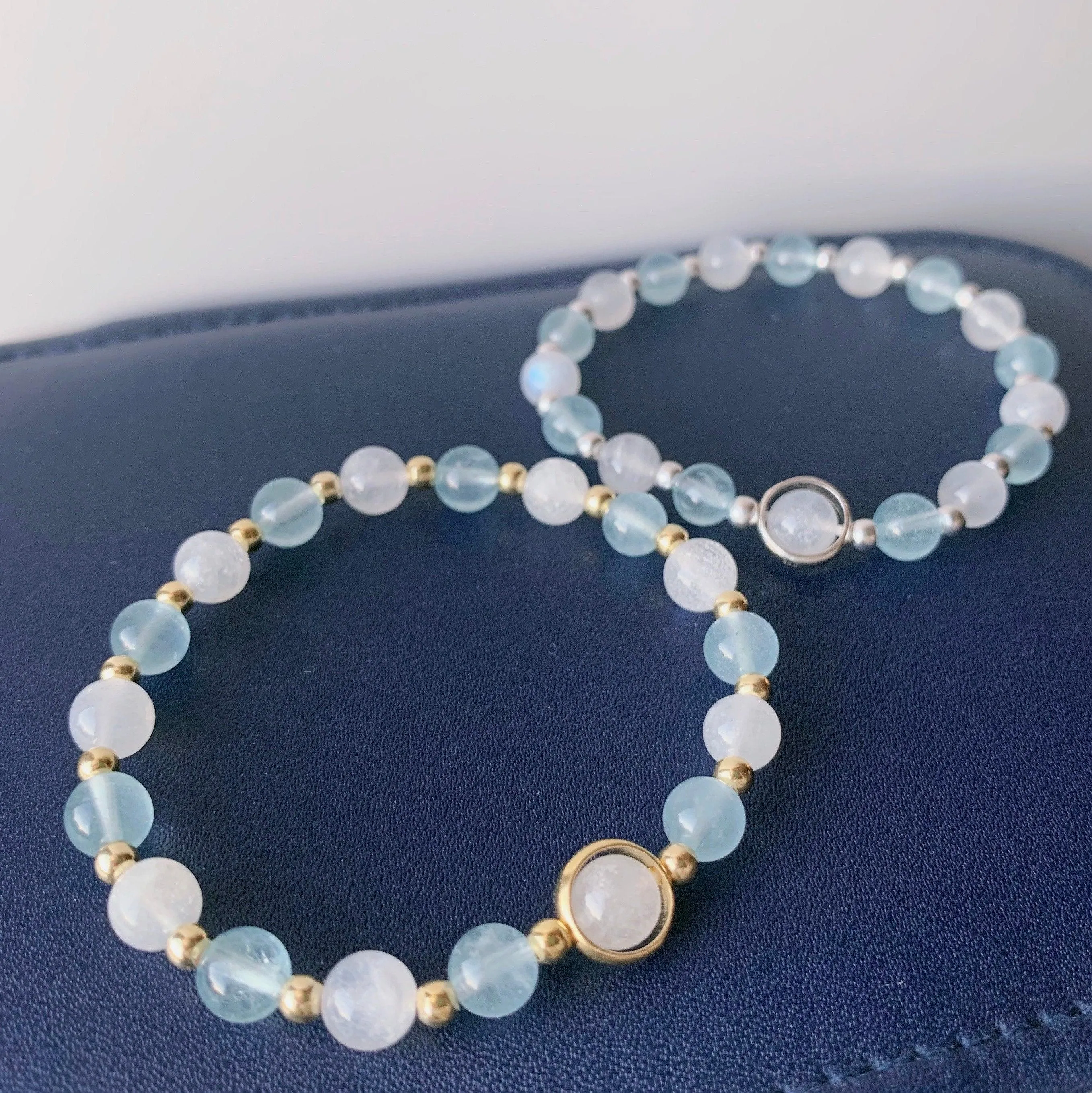 Aquamarine & Moonstone Crystal Bracelet