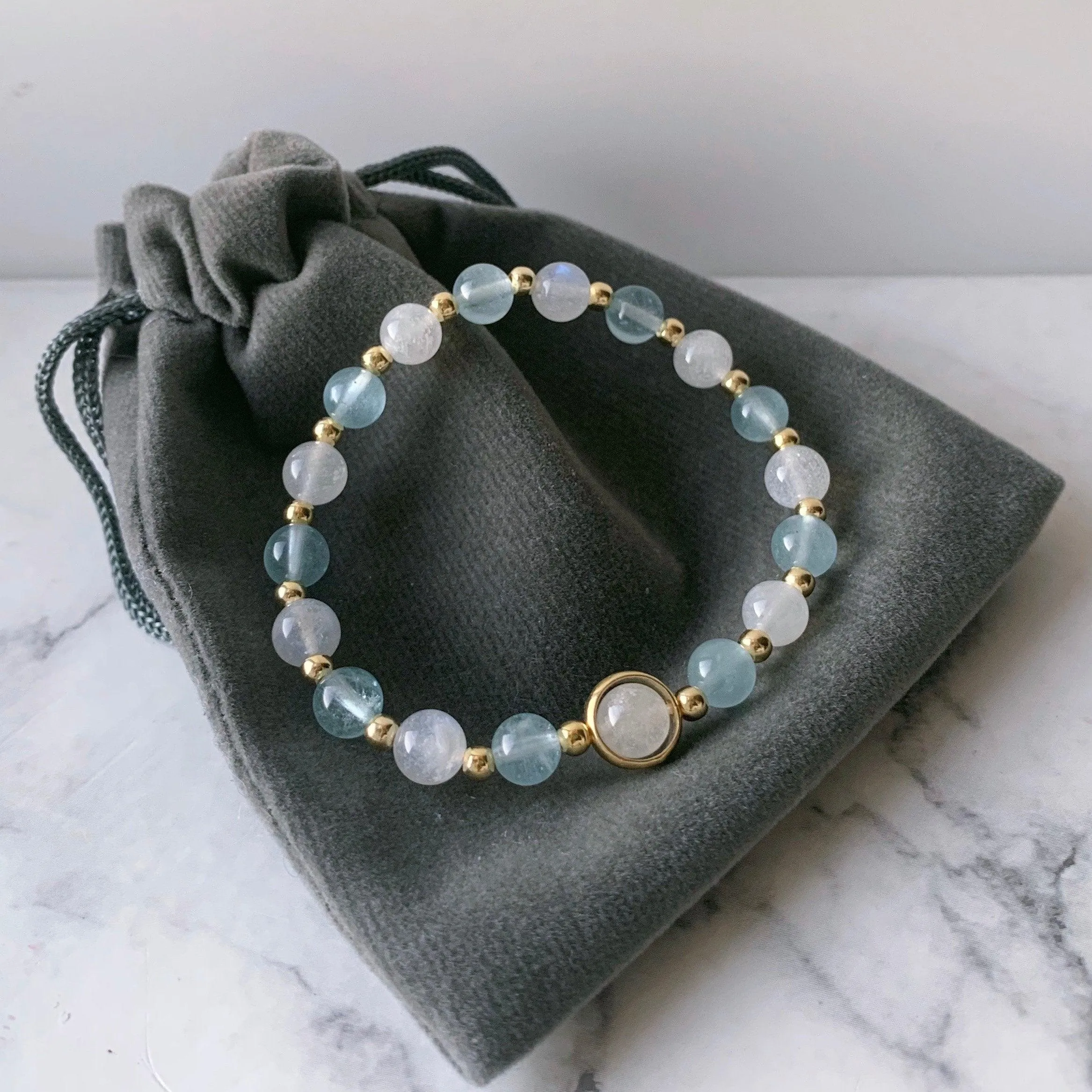 Aquamarine & Moonstone Crystal Bracelet