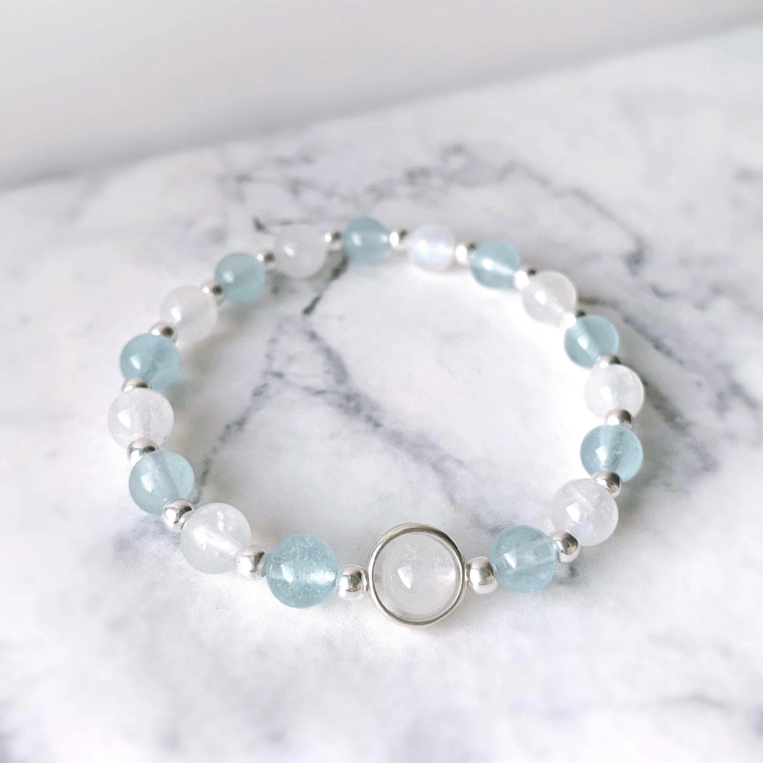 Aquamarine & Moonstone Crystal Bracelet