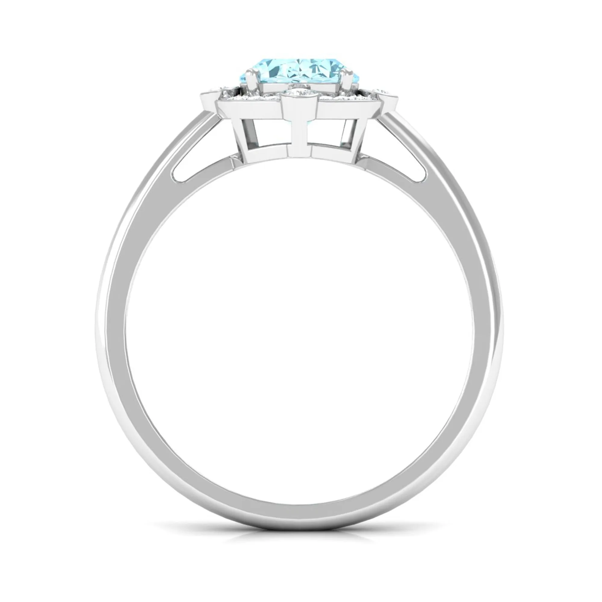 Aquamarine Oval Halo Engagement Ring with Diamond