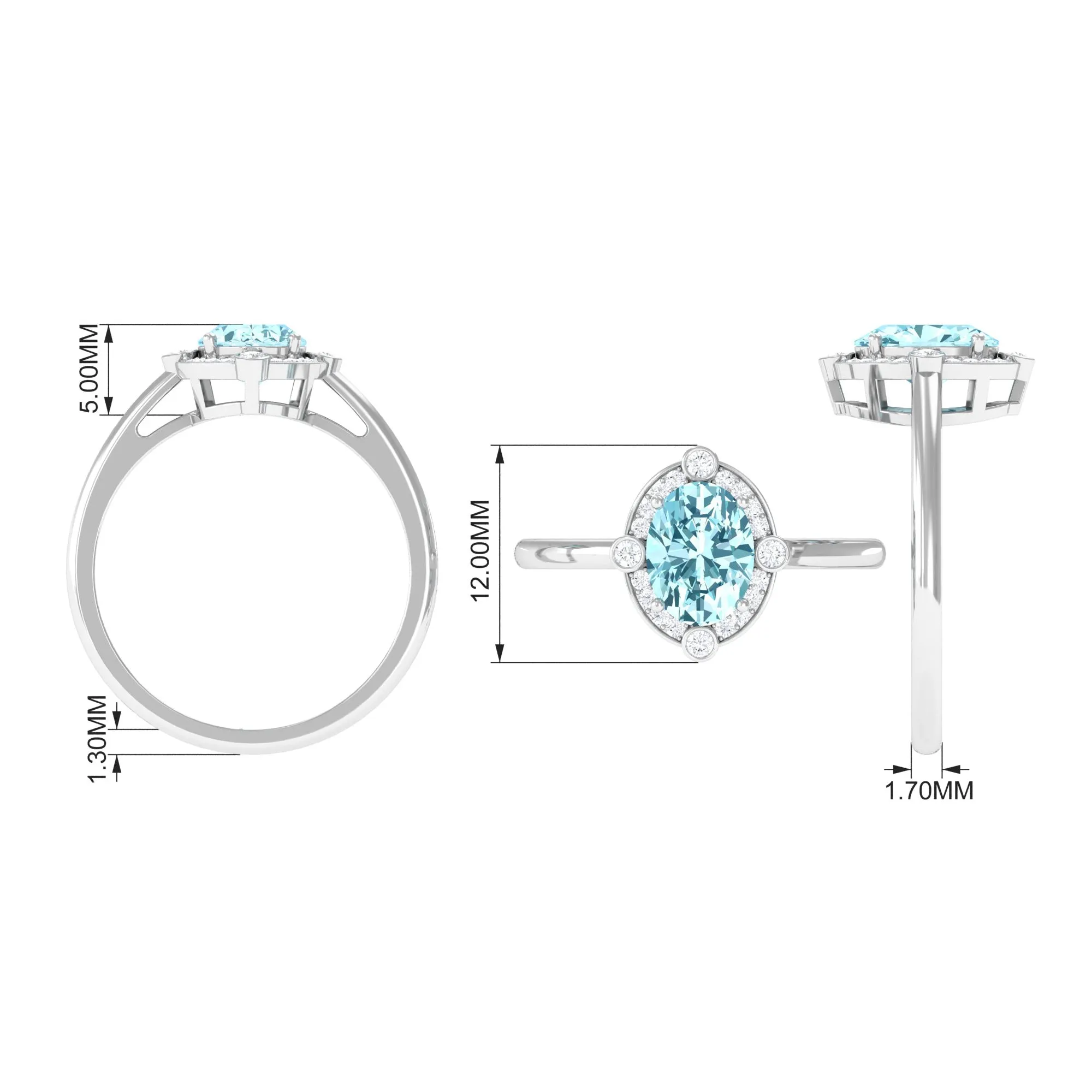 Aquamarine Oval Halo Engagement Ring with Diamond