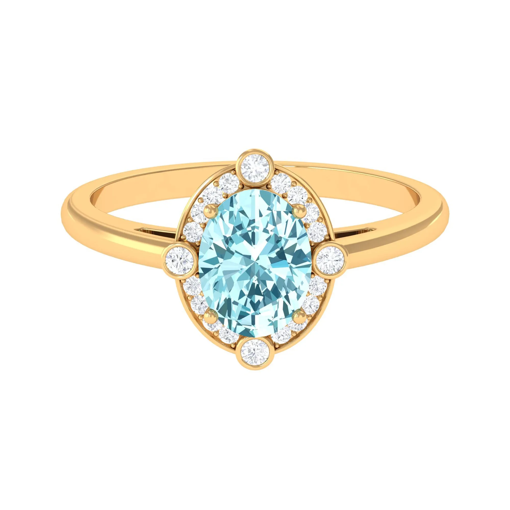 Aquamarine Oval Halo Engagement Ring with Diamond