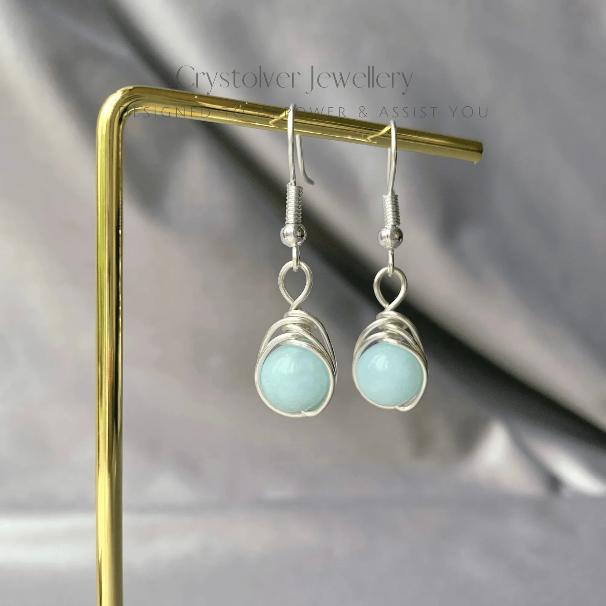 Aquamarine Silver Wire Wrapped Earrings