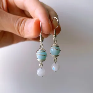 Aquamarine Swirl Moonstone Earrings