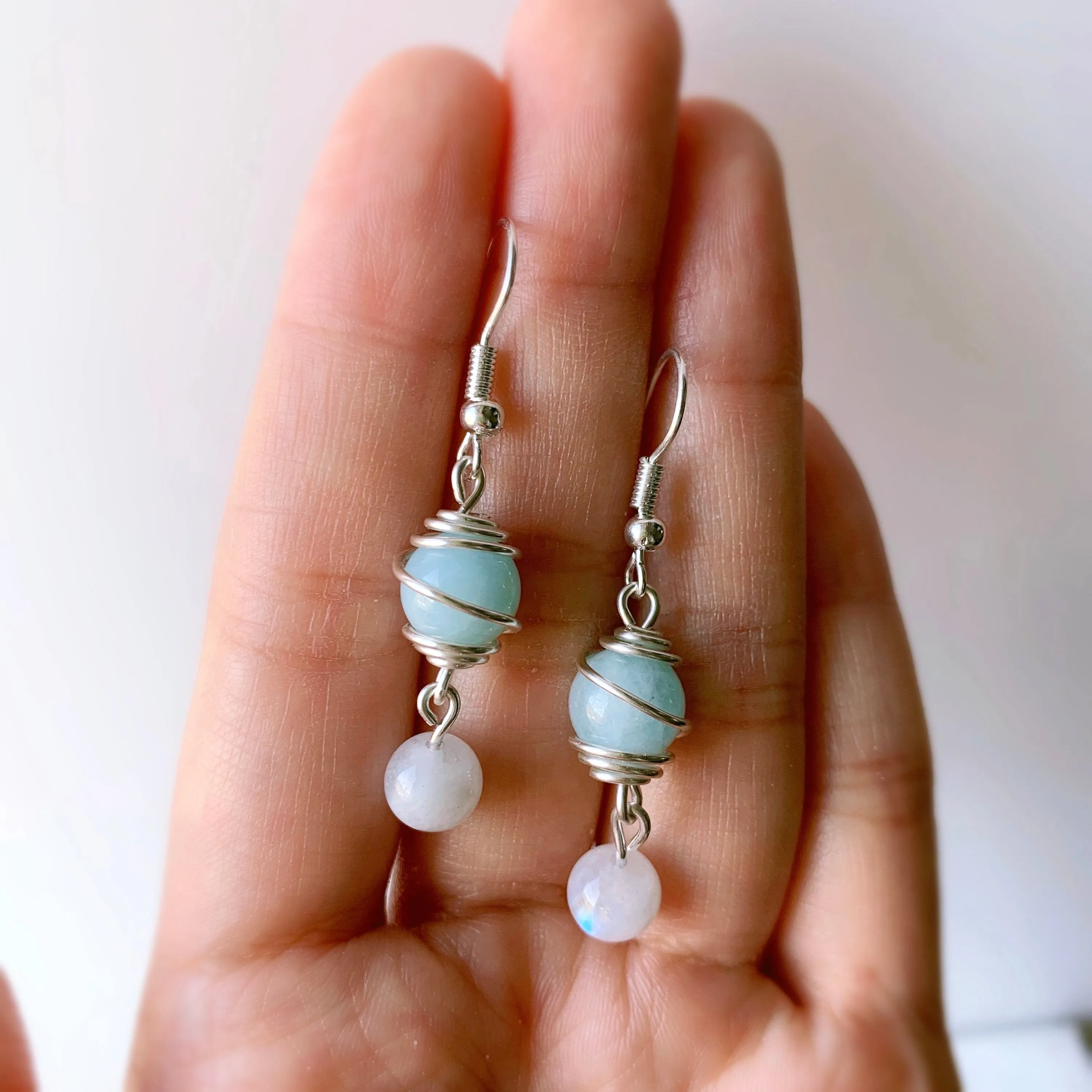 Aquamarine Swirl Moonstone Earrings