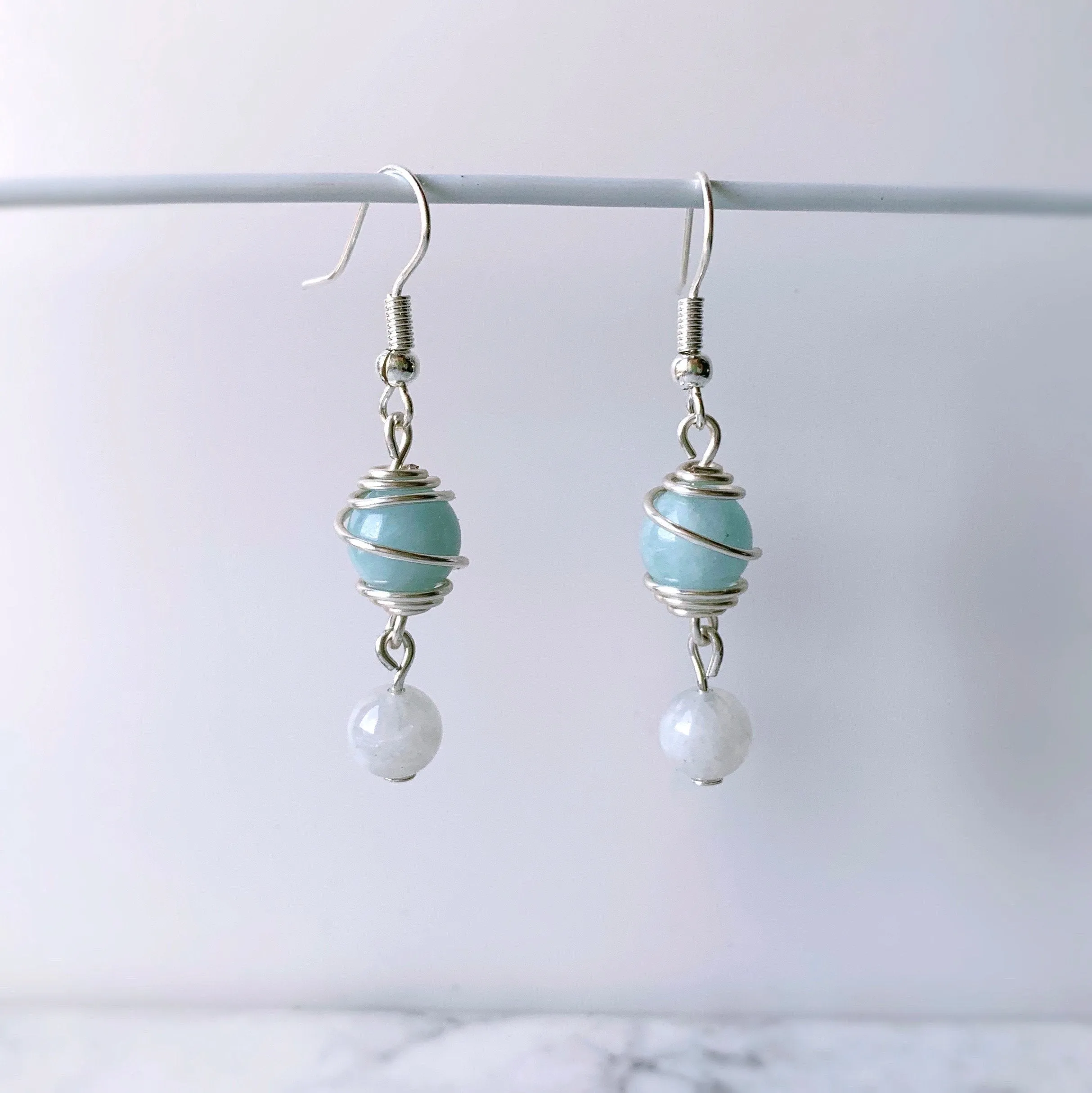 Aquamarine Swirl Moonstone Earrings