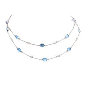 Art Deco Inspired Platinum 8.62 Carat Oval Aquamarine By The Yard Necklace