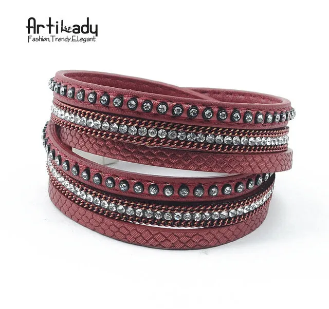 Artilady  wrap leather bangle charm winter leather bracelet women jewelry BW