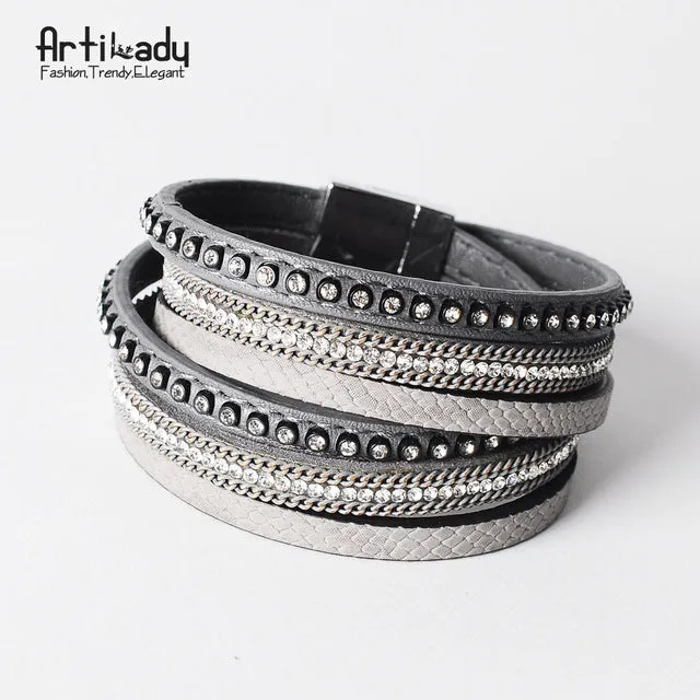 Artilady  wrap leather bangle charm winter leather bracelet women jewelry BW