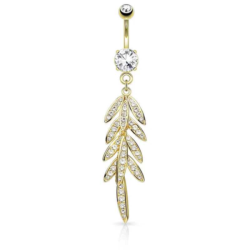 Autumn Falls Petiole Navel Bar with Gold Plating