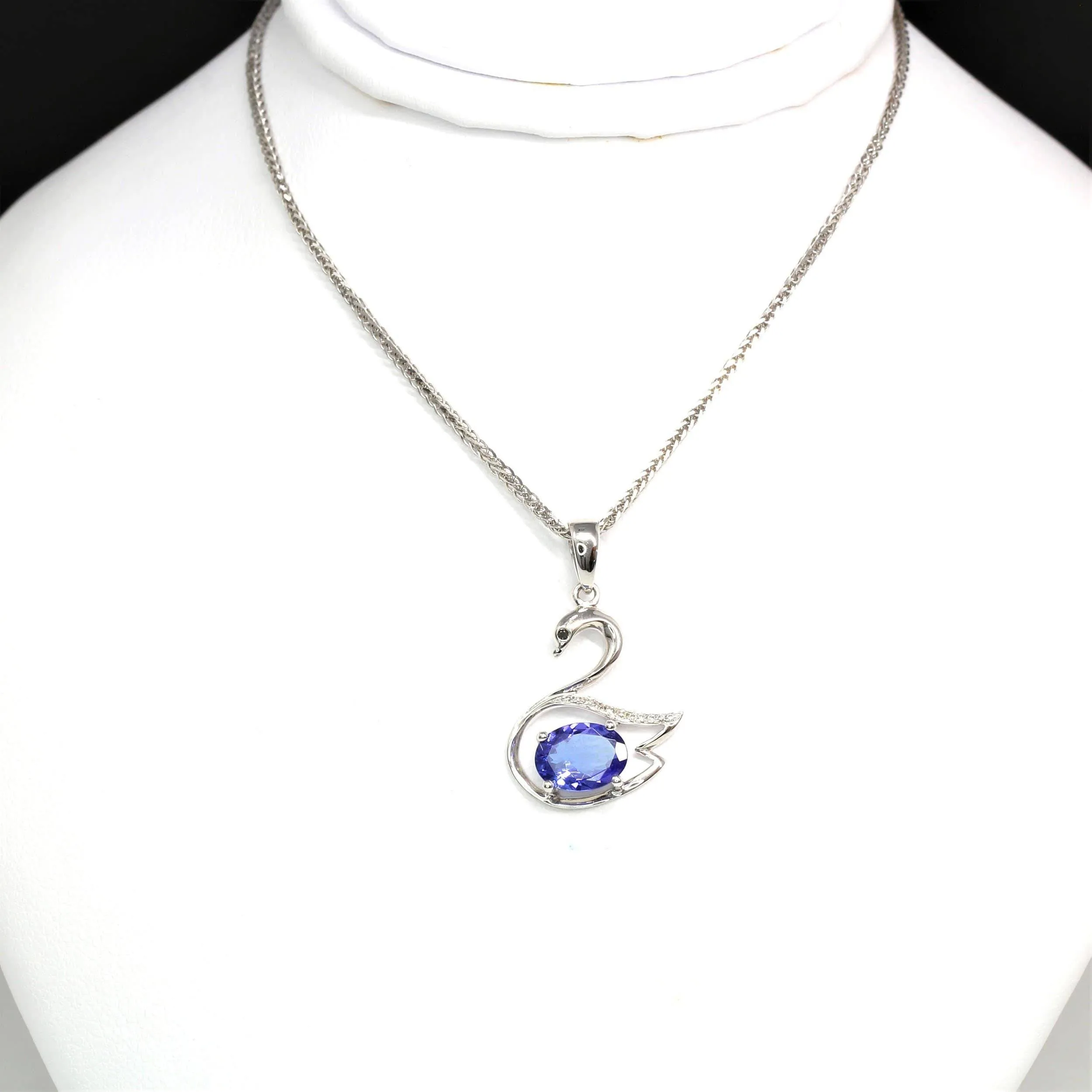 Baikalla™ "Love Swan" 18k White Gold & Genuine Tanzanite Swan Pendant Necklace