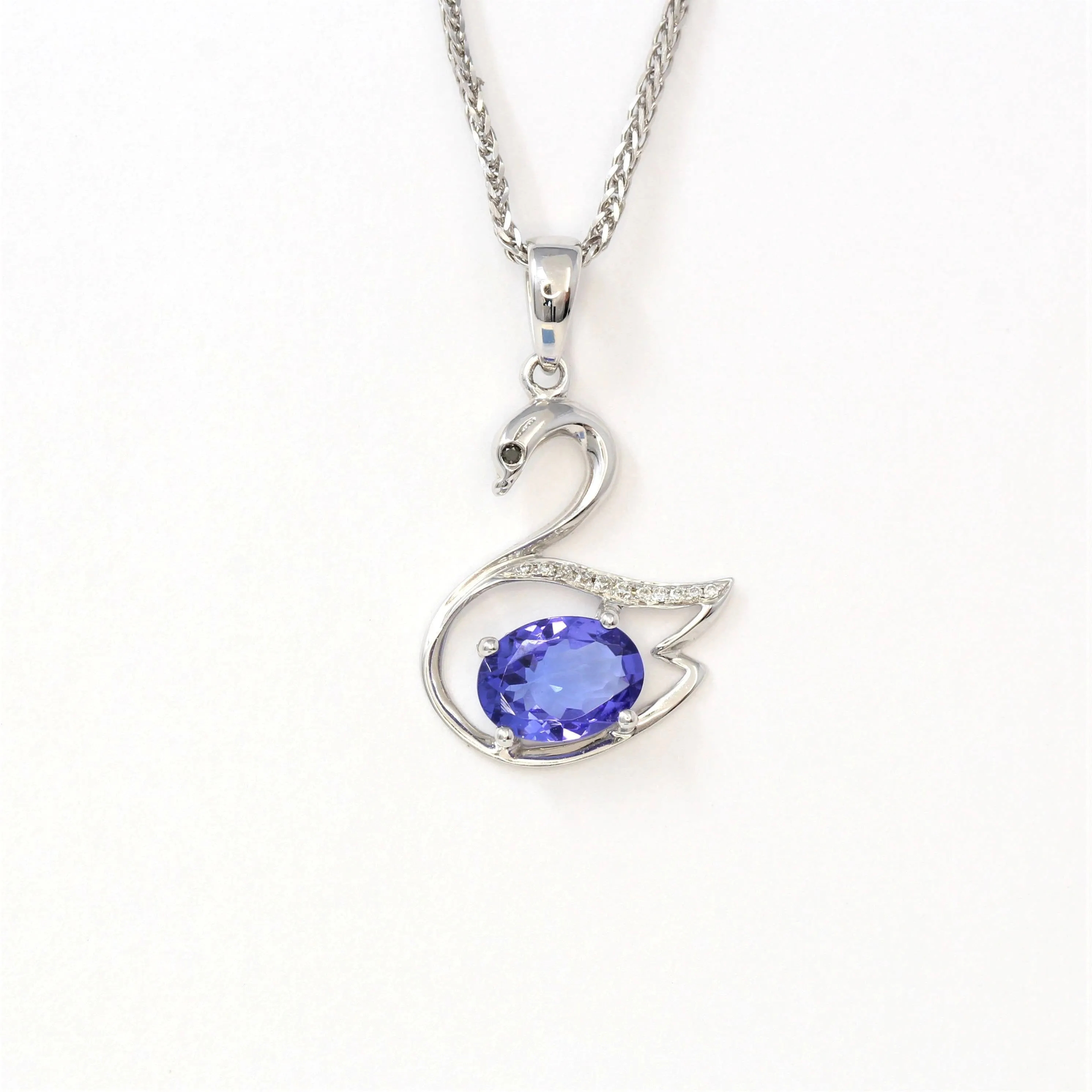 Baikalla™ "Love Swan" 18k White Gold & Genuine Tanzanite Swan Pendant Necklace