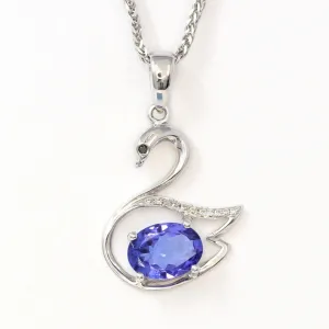 Baikalla™ "Love Swan" 18k White Gold & Genuine Tanzanite Swan Pendant Necklace