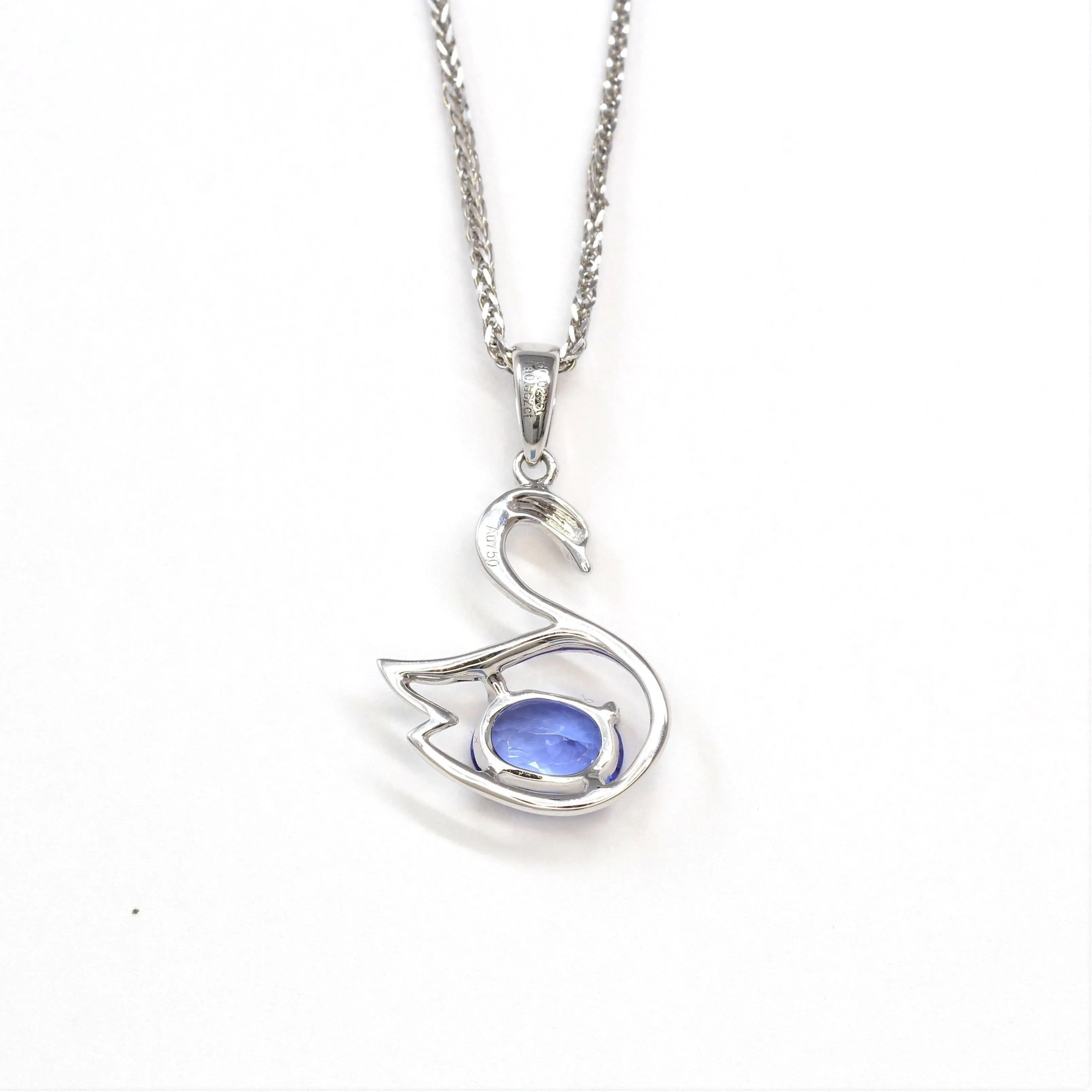 Baikalla™ "Love Swan" 18k White Gold & Genuine Tanzanite Swan Pendant Necklace