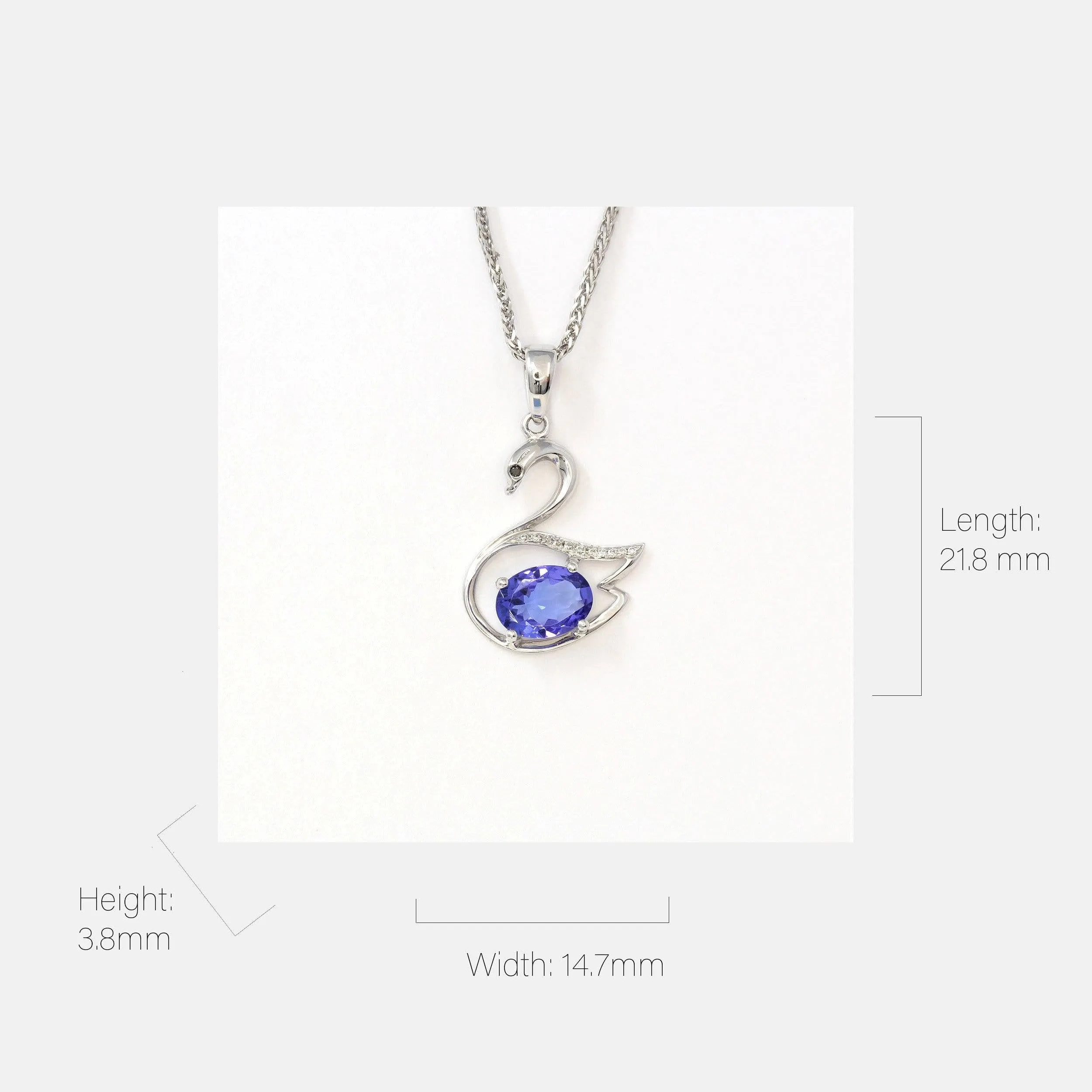 Baikalla™ "Love Swan" 18k White Gold & Genuine Tanzanite Swan Pendant Necklace