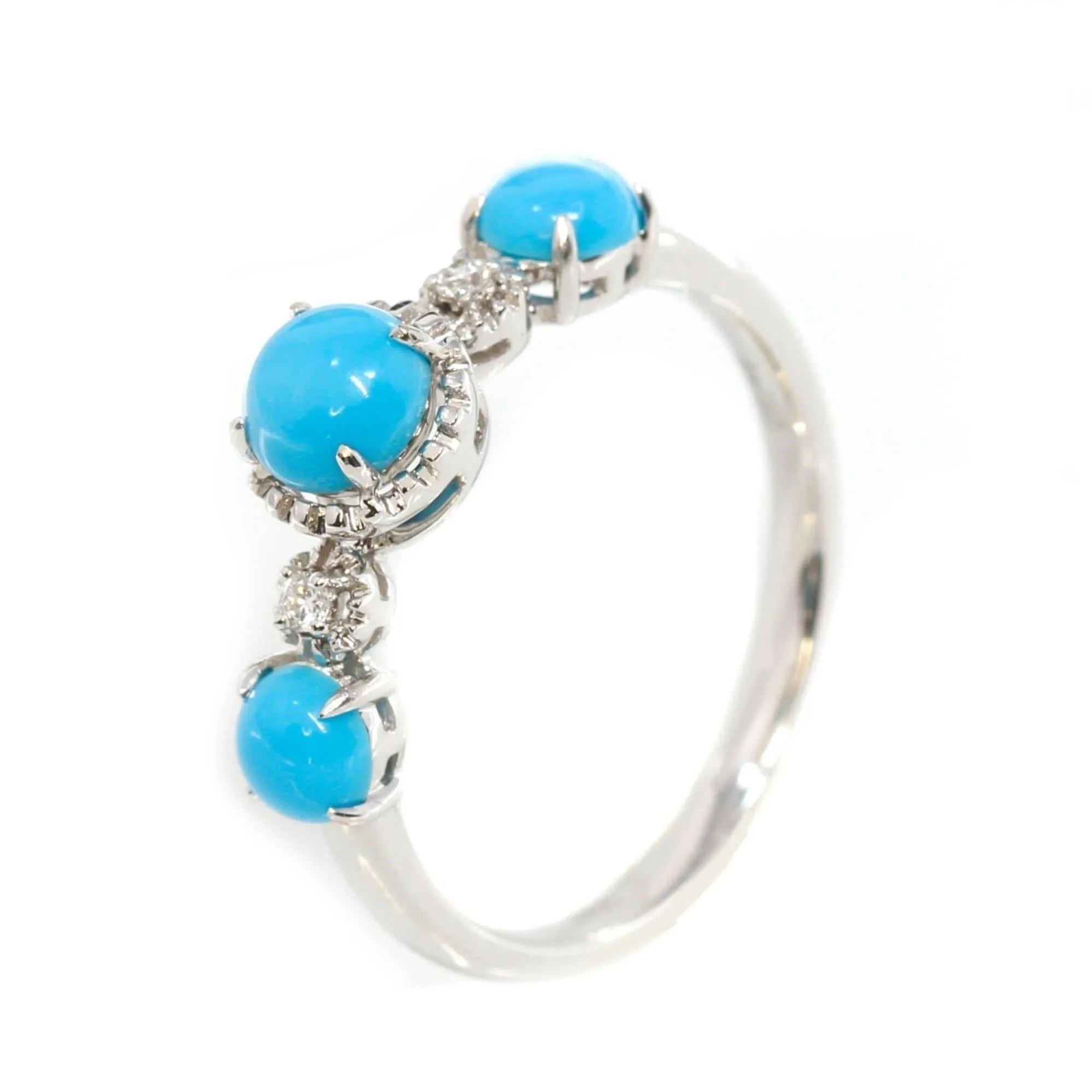 Baikalla™ "Sarah" 18k Gold Genuine 3 Stone Persian Blue Arizona Turquoise Engagement Ring