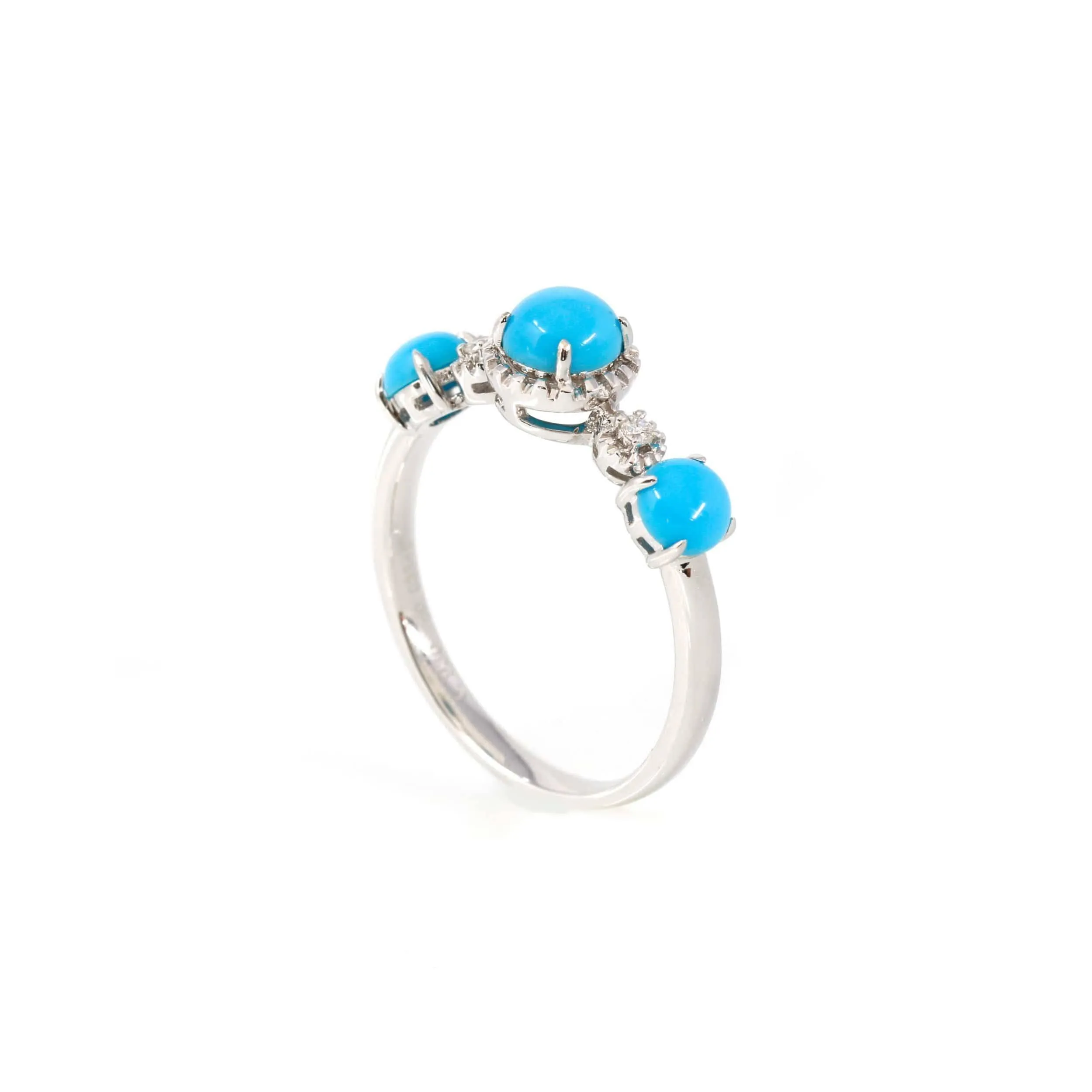 Baikalla™ "Sarah" 18k Gold Genuine 3 Stone Persian Blue Arizona Turquoise Engagement Ring