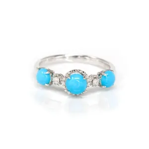 Baikalla™ "Sarah" 18k Gold Genuine 3 Stone Persian Blue Arizona Turquoise Engagement Ring