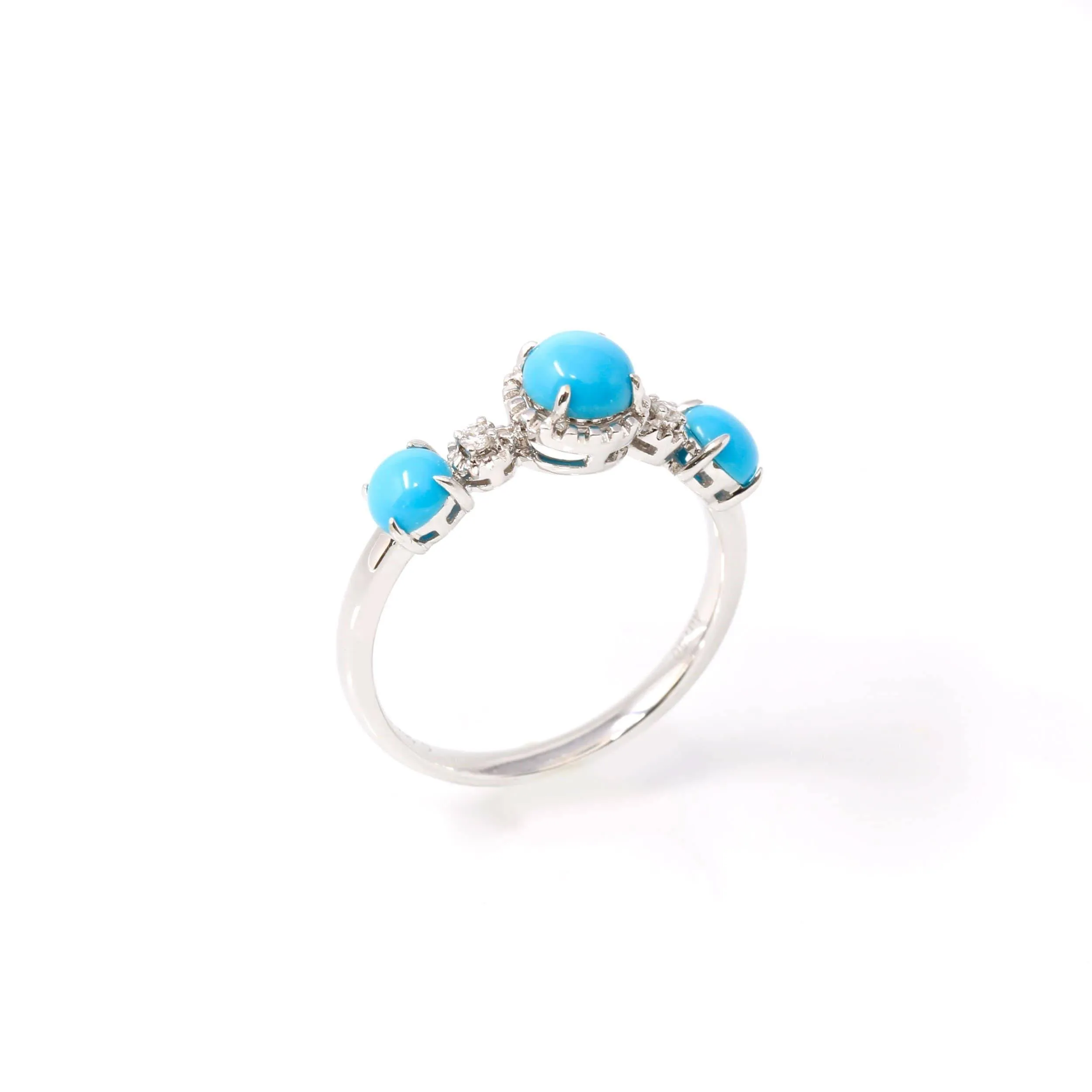 Baikalla™ "Sarah" 18k Gold Genuine 3 Stone Persian Blue Arizona Turquoise Engagement Ring