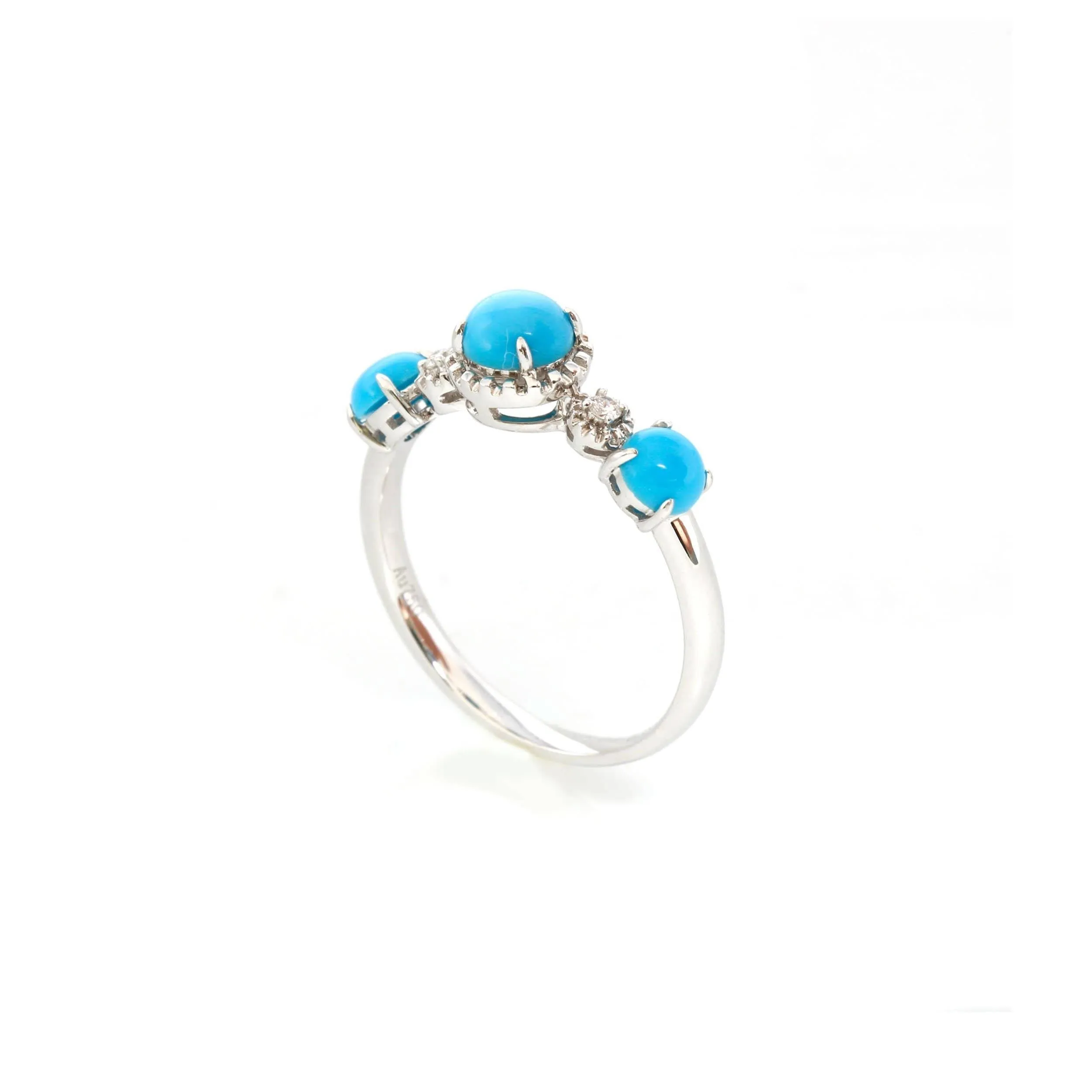 Baikalla™ "Sarah" 18k Gold Genuine 3 Stone Persian Blue Arizona Turquoise Engagement Ring