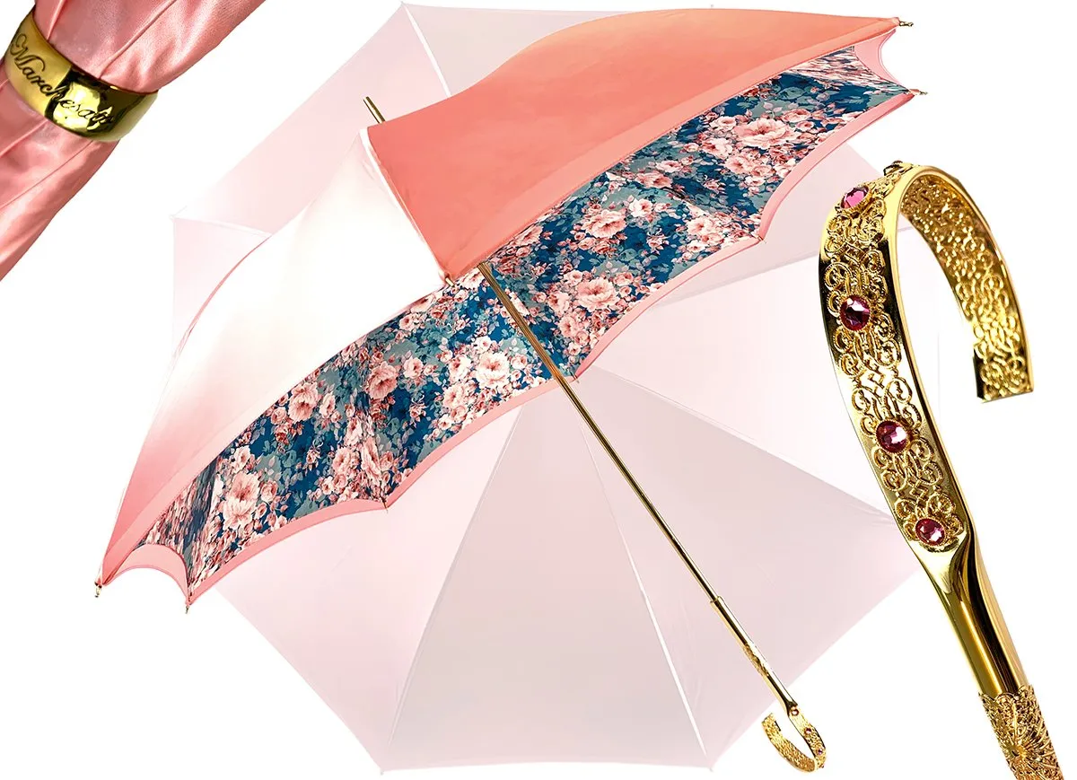 Beautiful Double Canopy Umbrella in a Luxurious Pink Satin