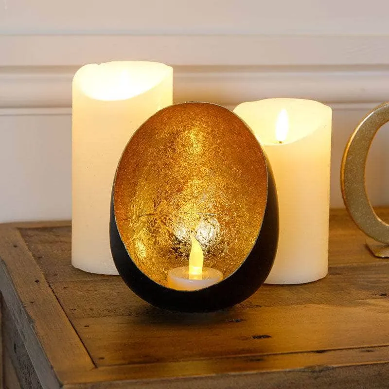 Black & Gold Hurricane Tealight Holder - 10cm