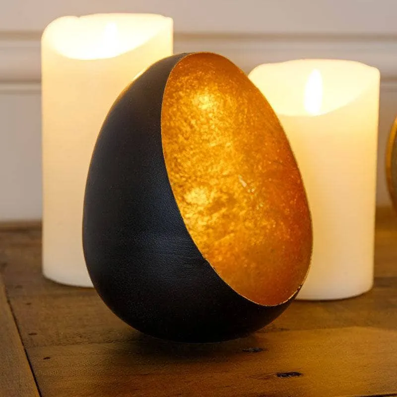 Black & Gold Hurricane Tealight Holder - 10cm