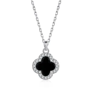 Black Onyx CZ 4 Leaf Clover Pendant Necklace