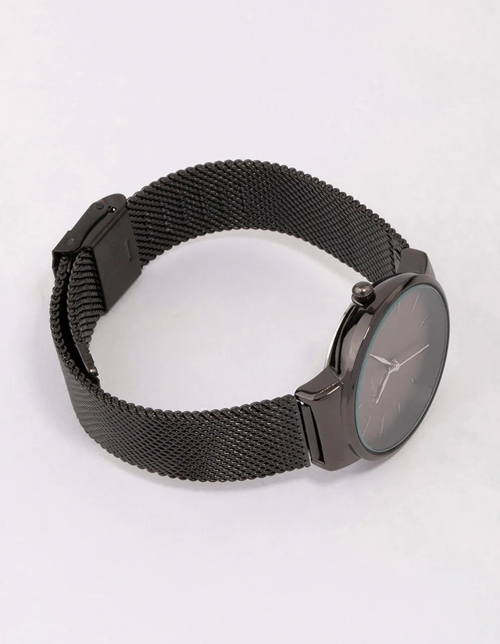 Black Round Simple Mesh Watch