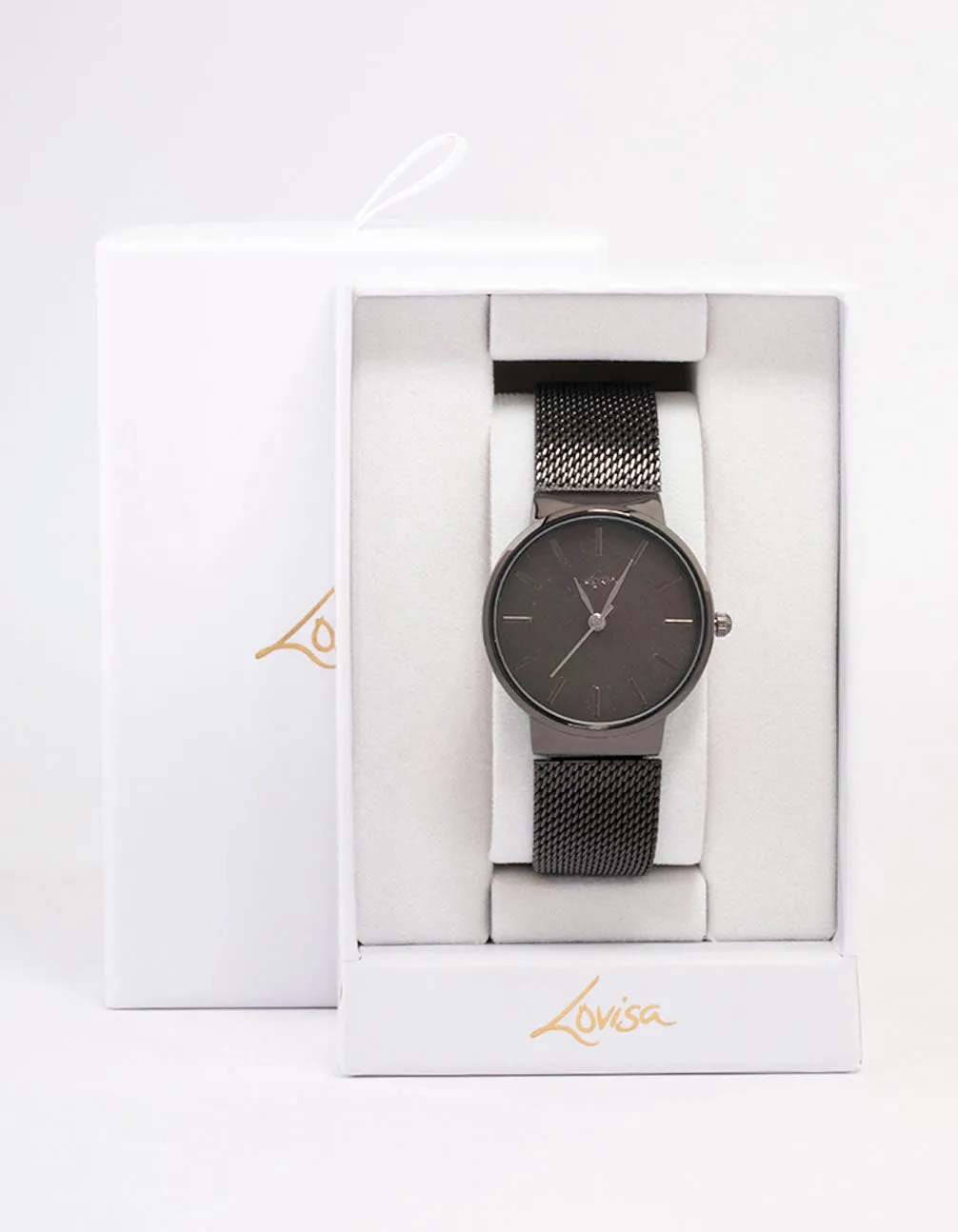 Black Round Simple Mesh Watch