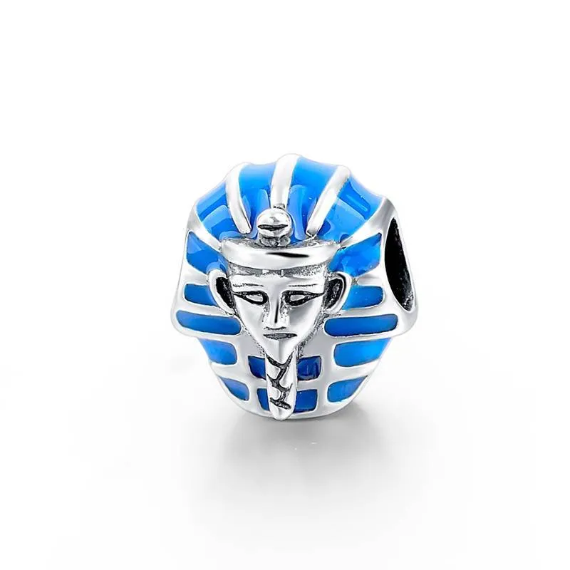 Blue Enamel Egyptian Pharaoh Charm 925 Sterling Silver